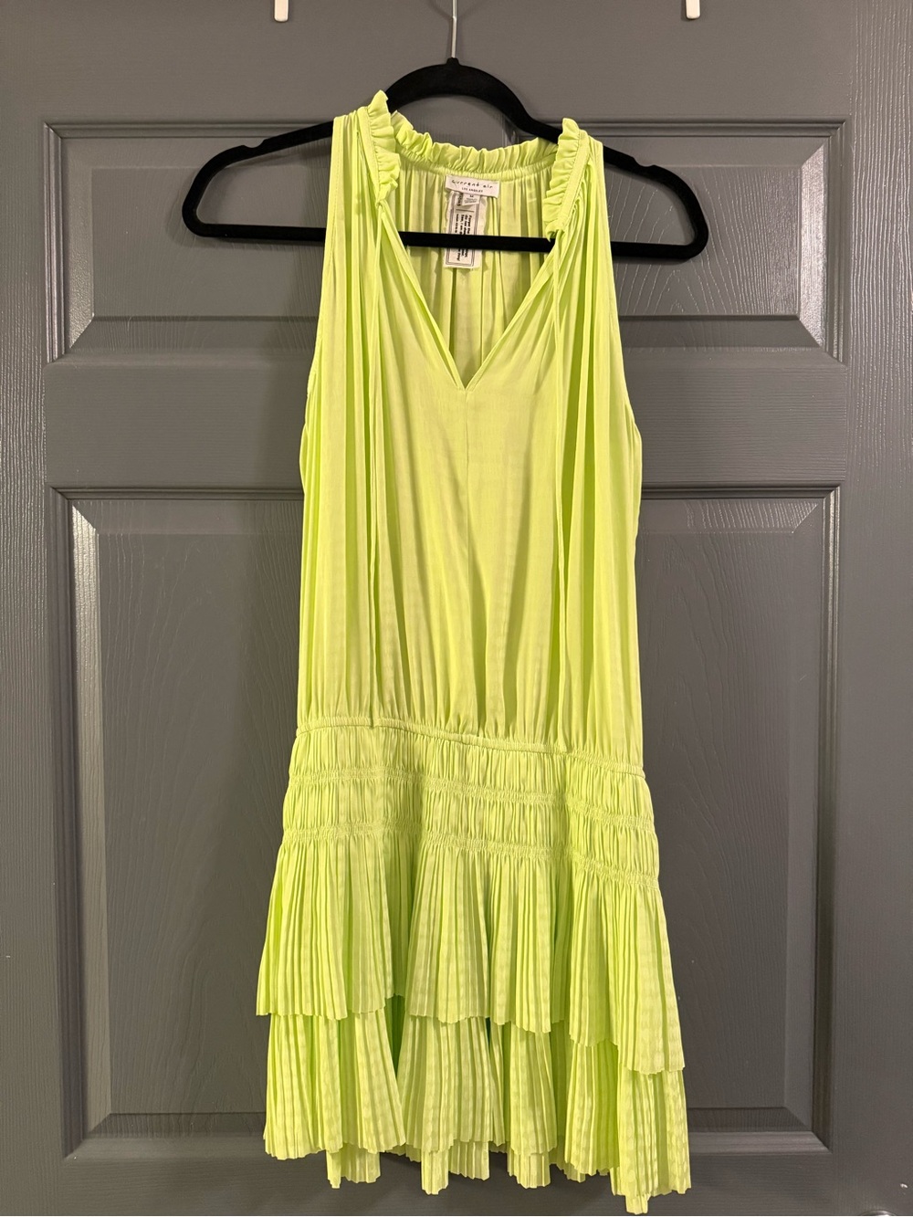 Current Air Neon Lime Tiered V-Neck Sleeveless Mini Dress